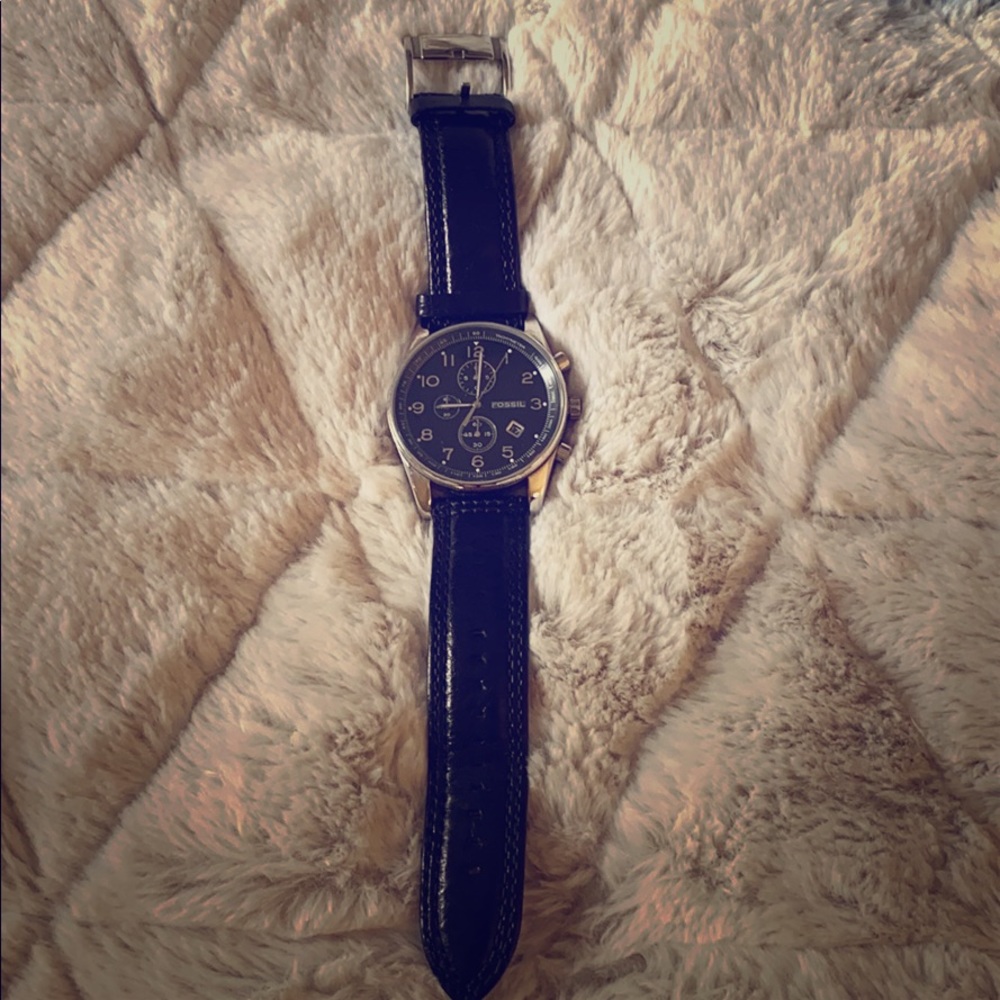 Fossil men’s black leather watch